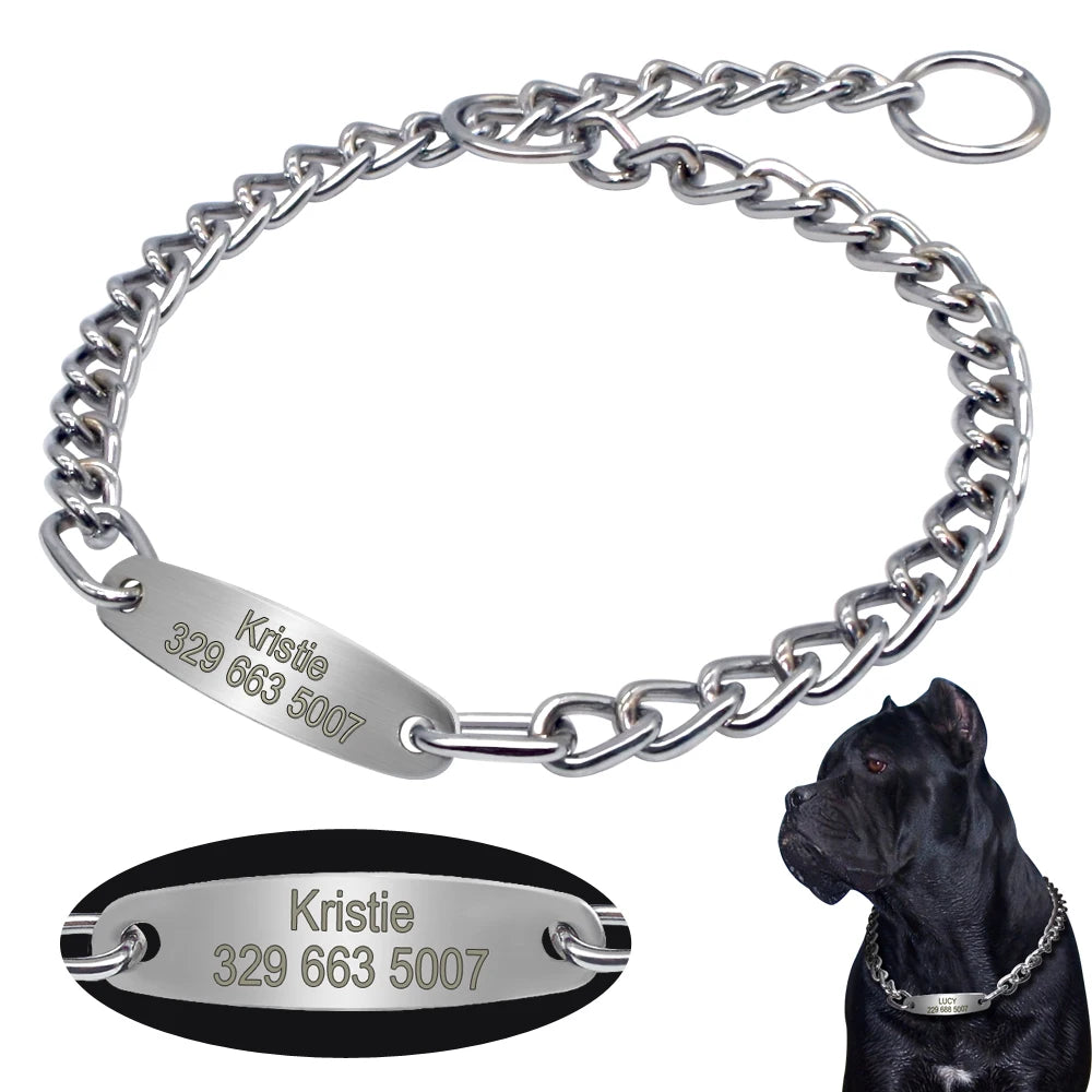 Personalized Dog Chain Collar – Engraved Metal Choke Collar for Training Medium & Large Dogs