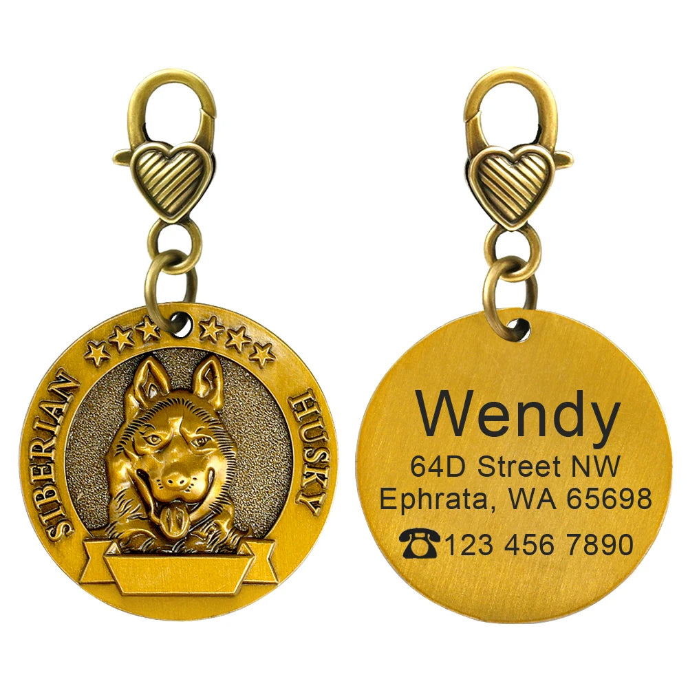 Personalized Dog ID Tag – Custom Engraved Copper-Plated Nameplate Pendant