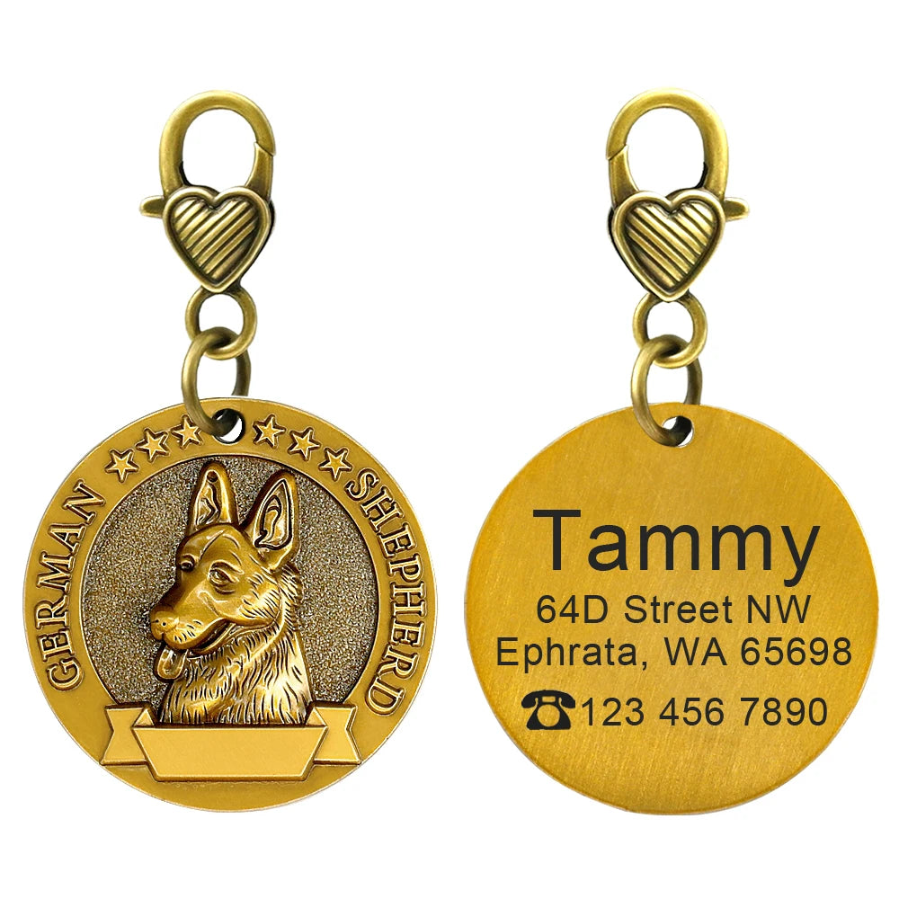 Personalized Dog ID Tag – Custom Engraved Copper-Plated Nameplate Pendant