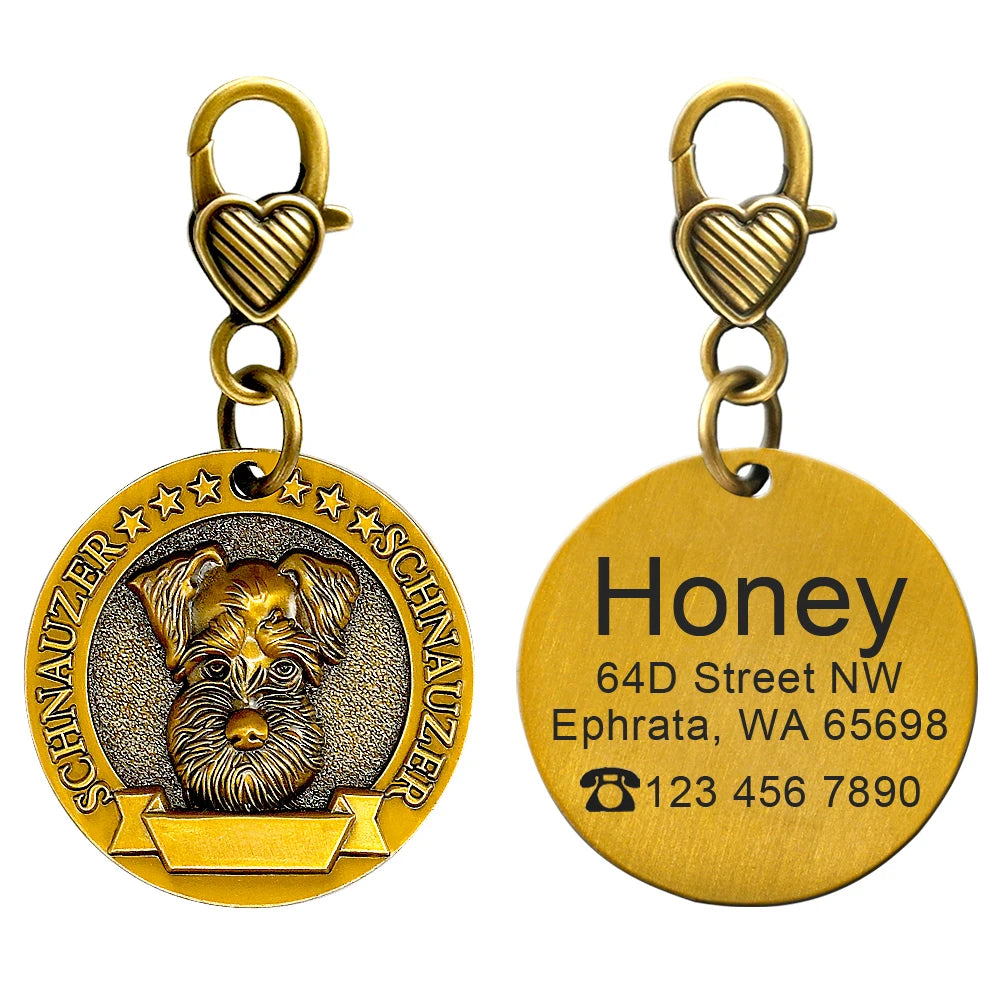 Personalized Dog ID Tag – Custom Engraved Copper-Plated Nameplate Pendant