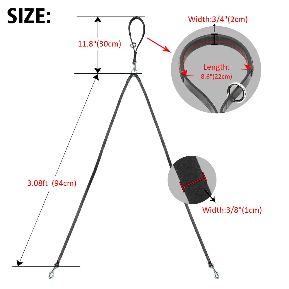 Double Dog Leather Leash – No-Tangle Coupler with Handle for Walking Two Dogs