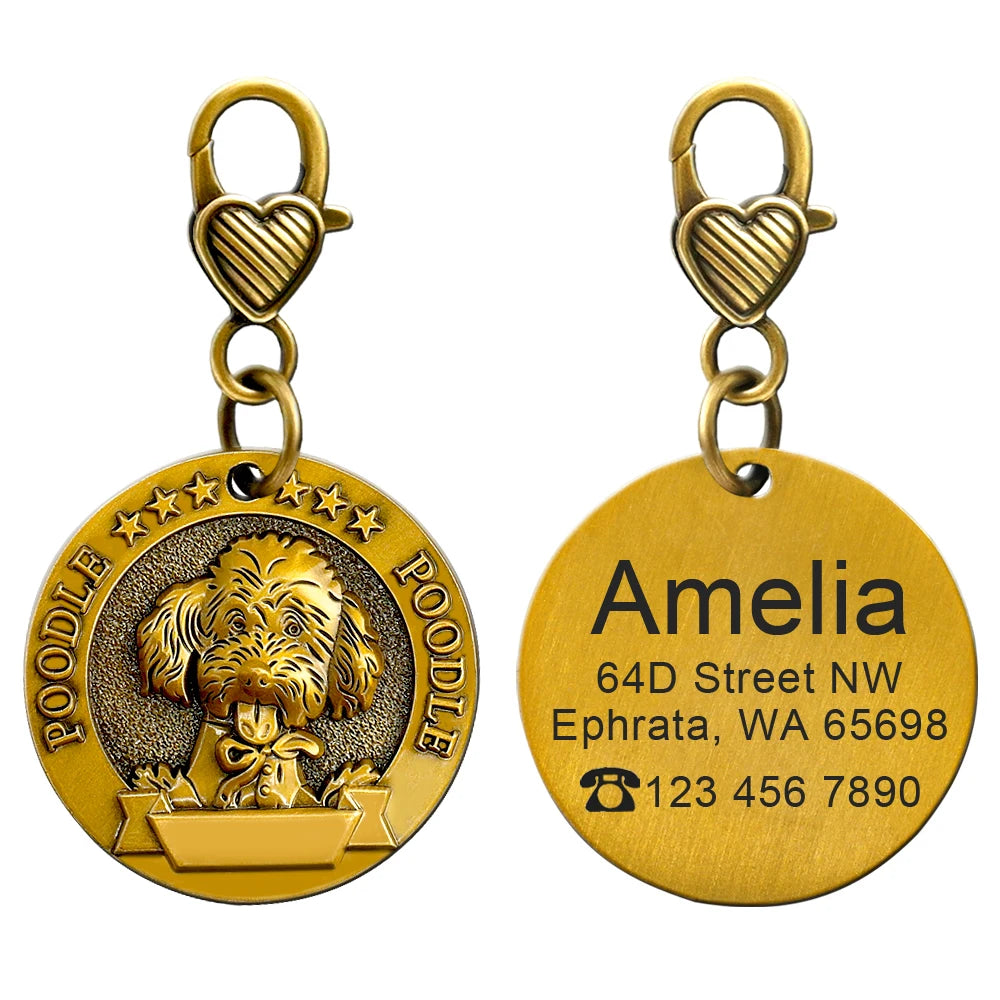 Personalized Dog ID Tag – Custom Engraved Copper-Plated Nameplate Pendant