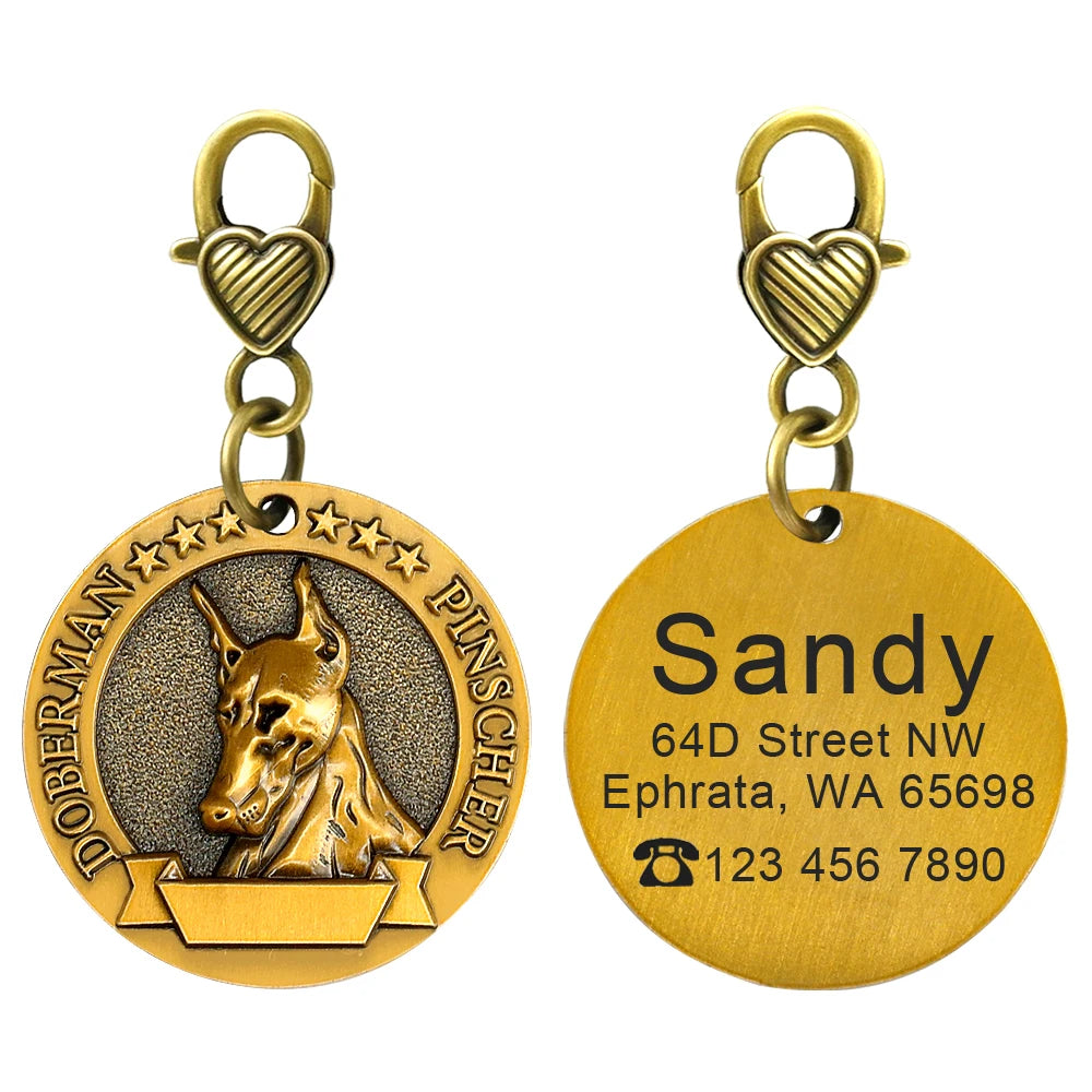 Personalized Dog ID Tag – Custom Engraved Copper-Plated Nameplate Pendant