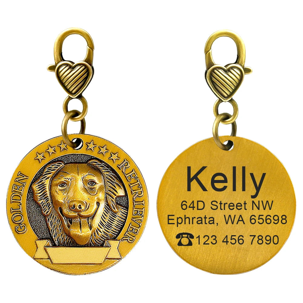 Personalized Dog ID Tag – Custom Engraved Copper-Plated Nameplate Pendant