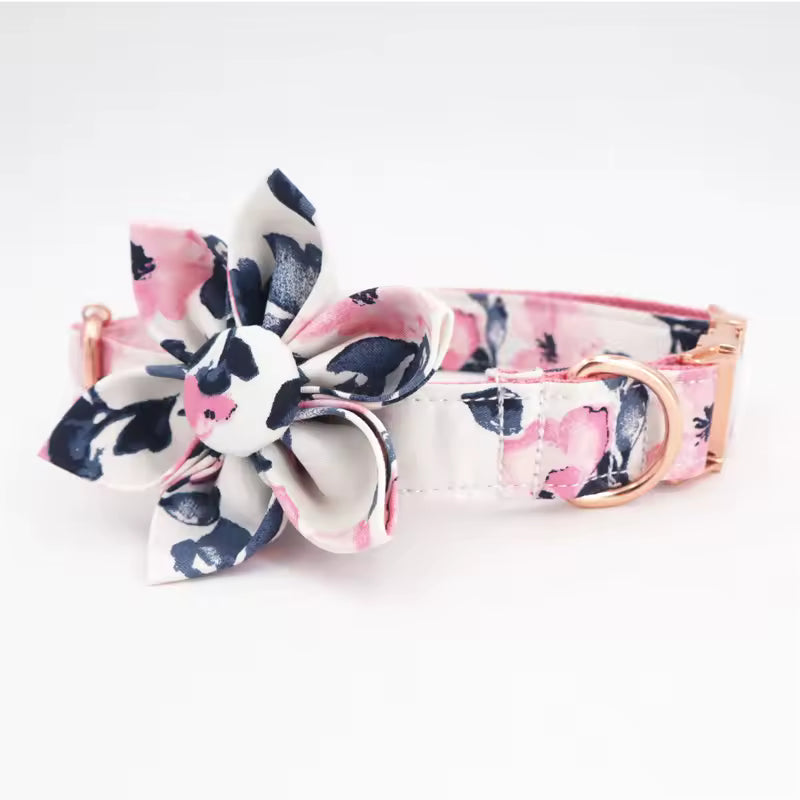 Blush Petals Floral Dog Collar and Leash Set