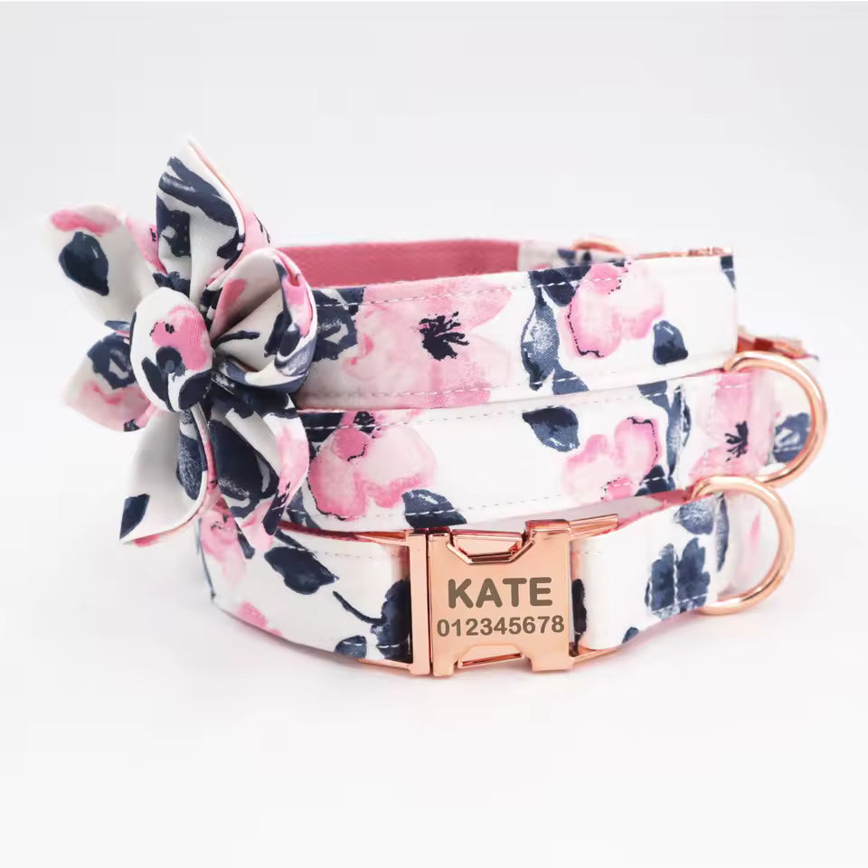 Blush Petals Floral Dog Collar and Leash Set