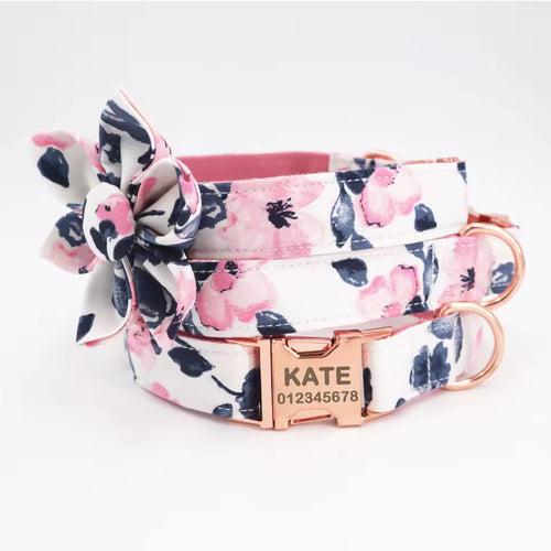 Blush Petals Floral Dog Collar and Leash Set