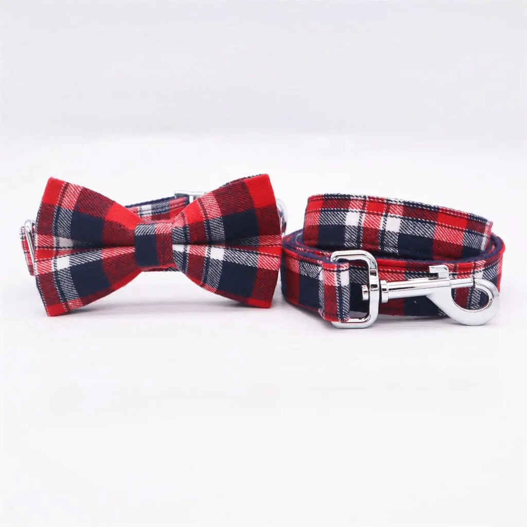 DDPaws  collar bow leash / XS(15-25cm Length) plaid Dog collar pet cat dog shirt collar with bow tie&checked dog bandana scarf,by handmade