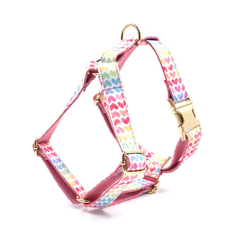 D&D Paws Harness / XS Pink Hearts Print Set