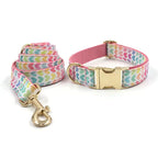 D&D Paws Collar + Leash / XS Pink Hearts Print Set