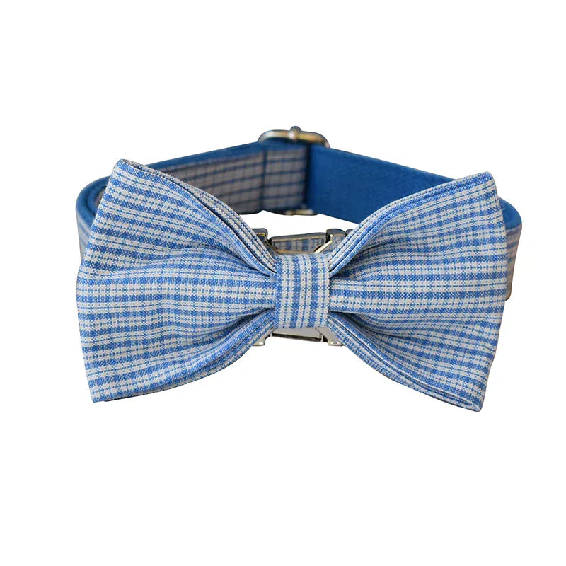DDPaws  Bowtie Collar / S Blue White Grid Set