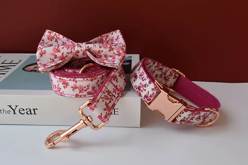 Personalized Floral Dog Collar Leash Set