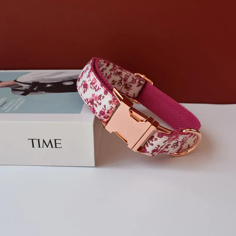Personalized Floral Dog Collar Leash Set