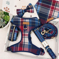 Designed Navy Crimson Plaid Dog Vest Set