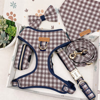 Designed Taupe Gingham Dog Vest Set