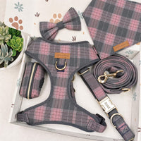 Designed Dusty Rose Plaid Dog Vest Set