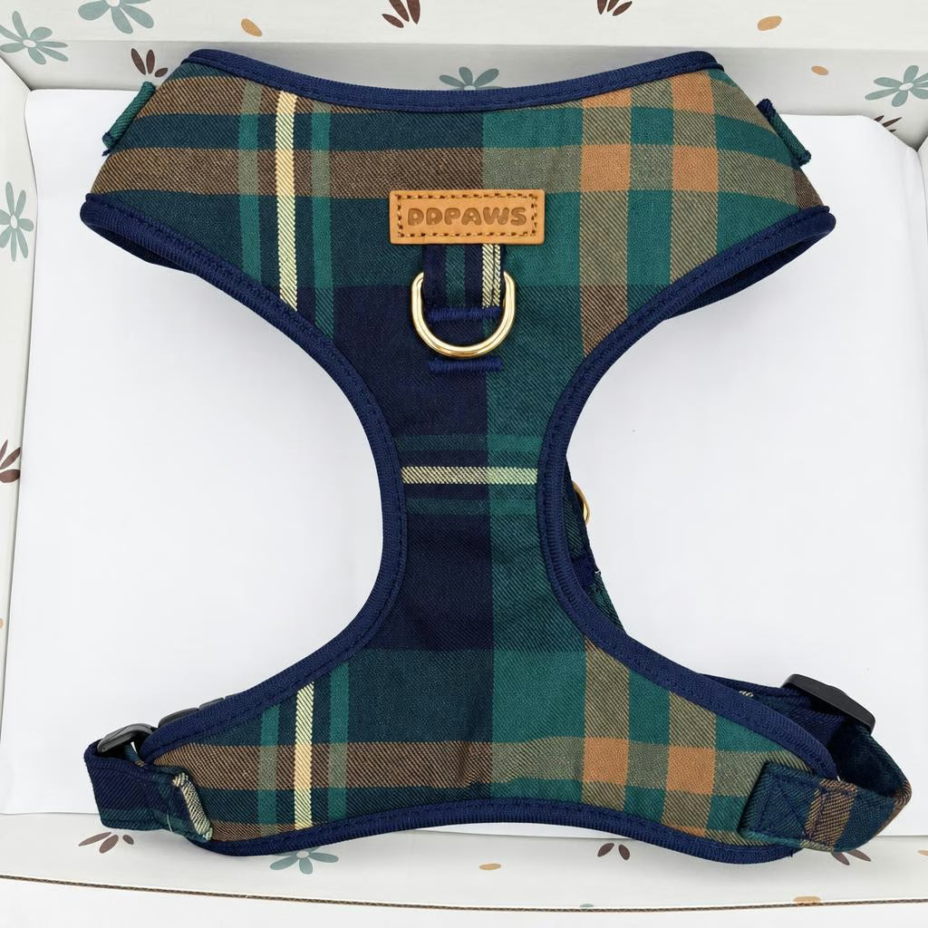 Designed Navy Plaid Dog Vest Set
