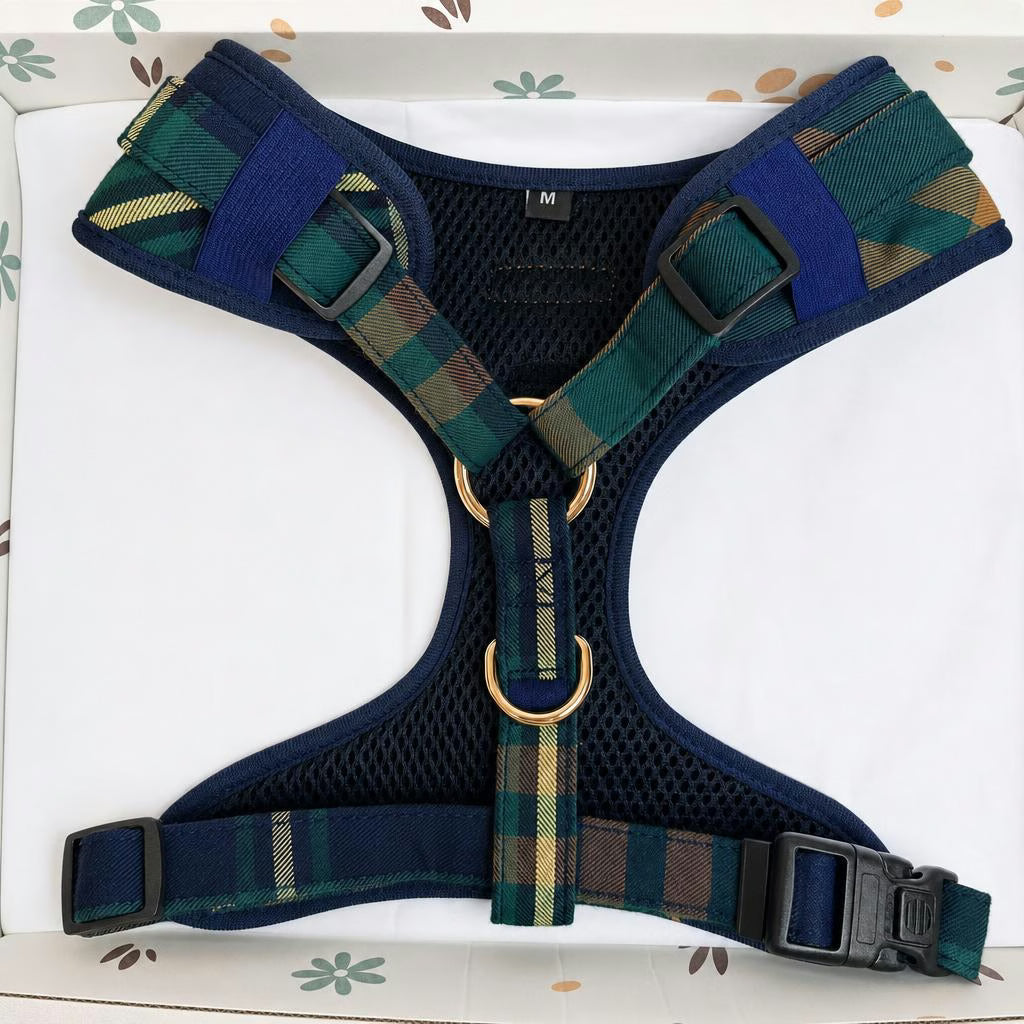 Designed Navy Plaid Dog Vest Set