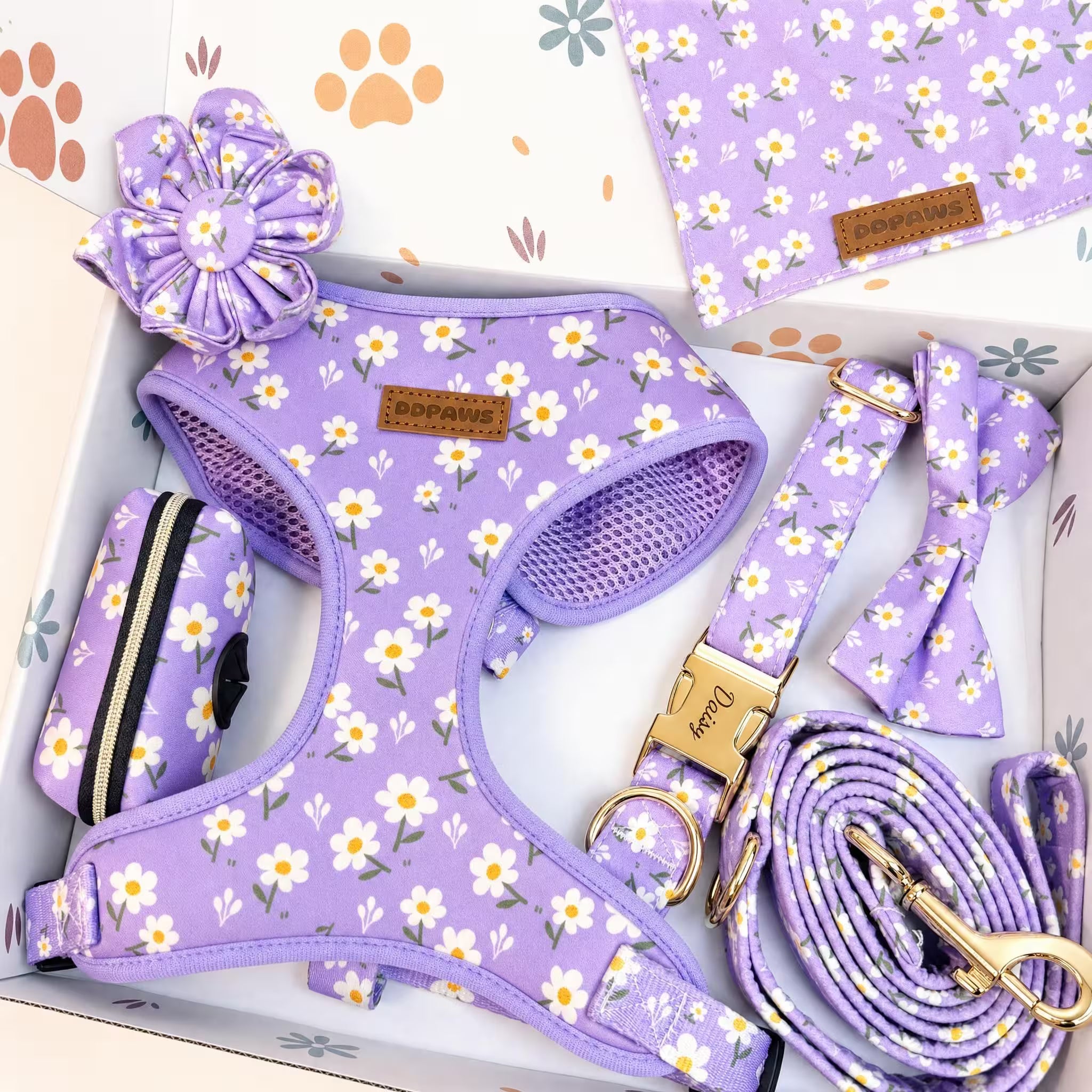 Designed Purple Daisy Floral Dog Vest Set