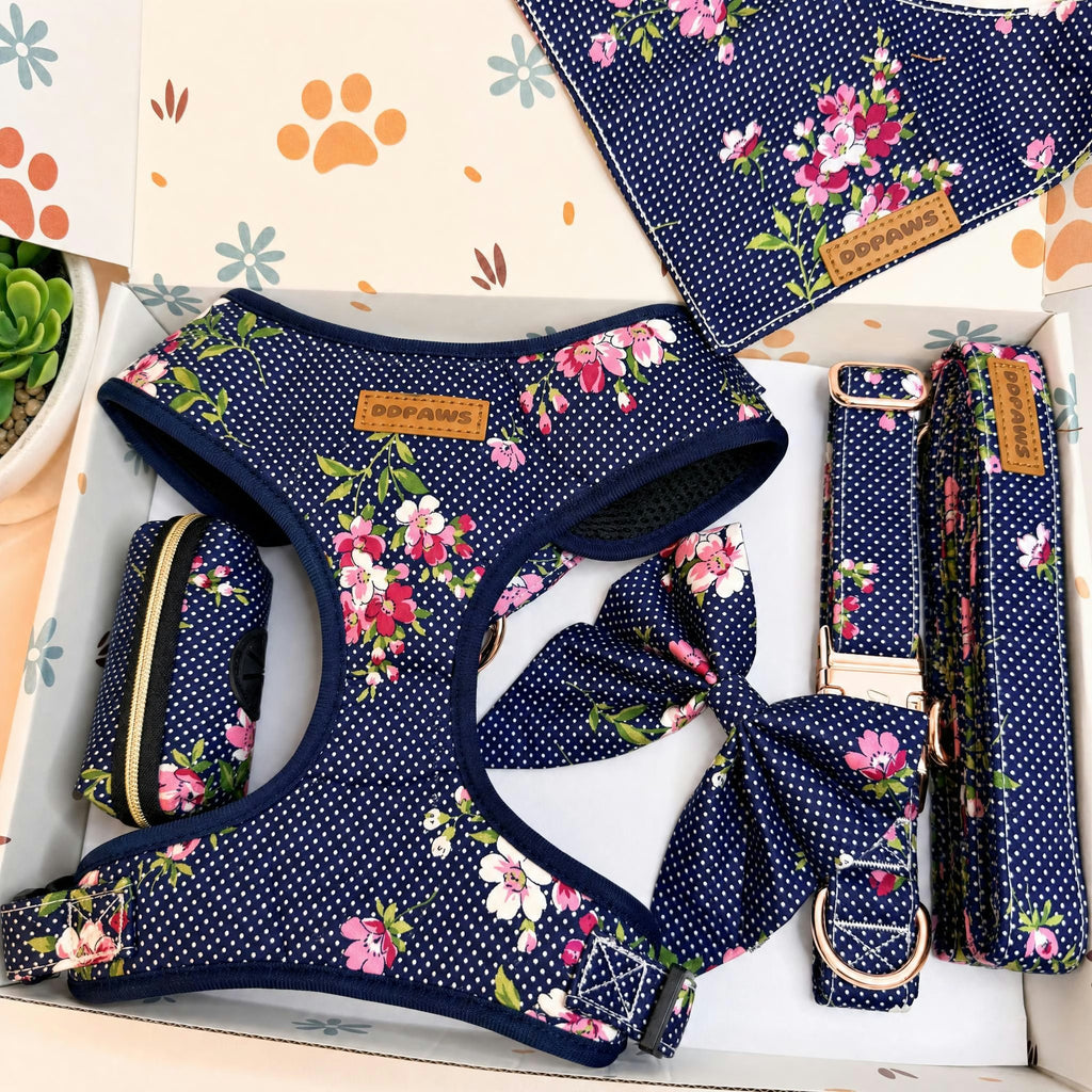 Designed Navy Floral Dog Vest Set