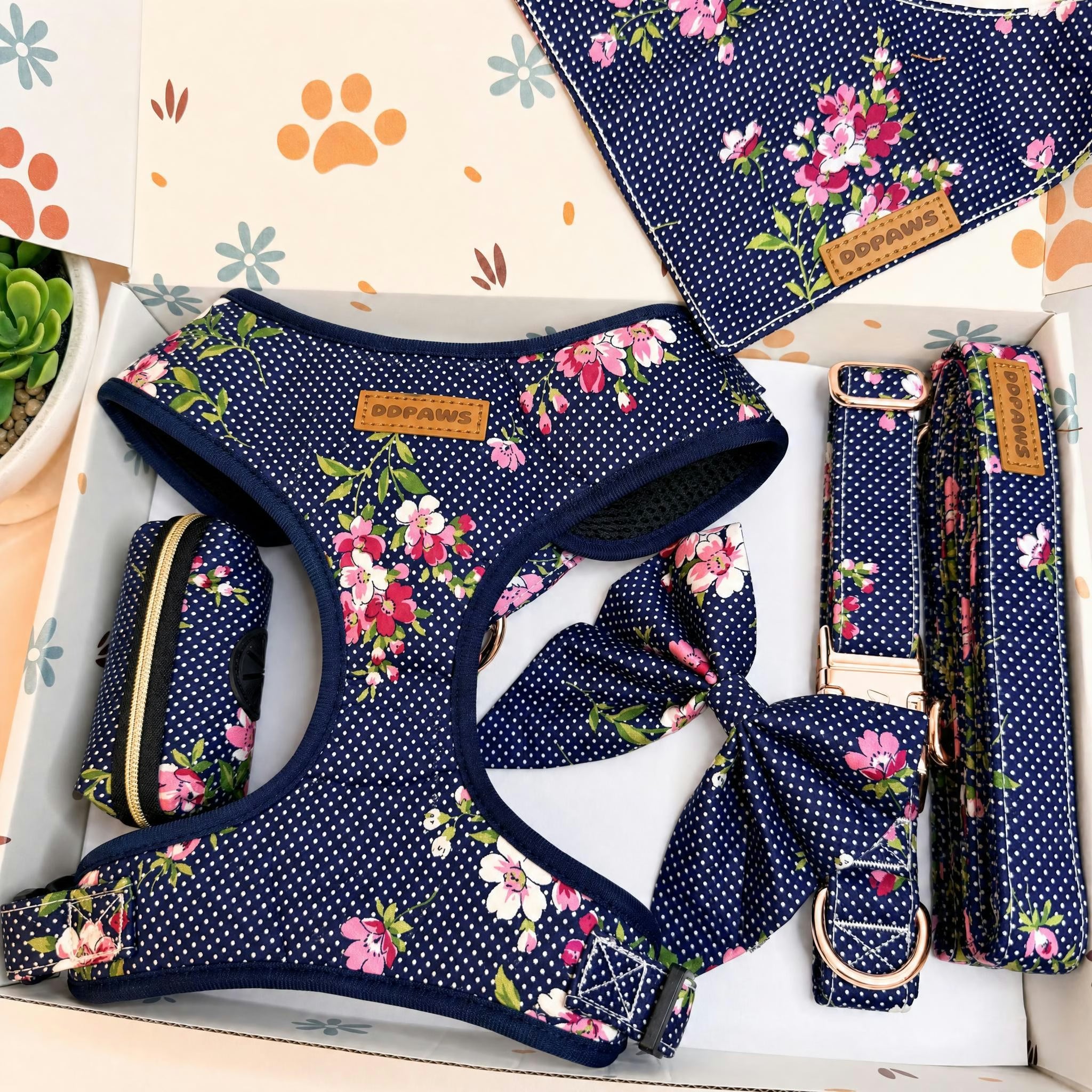 Designed Navy Floral Dog Vest Set