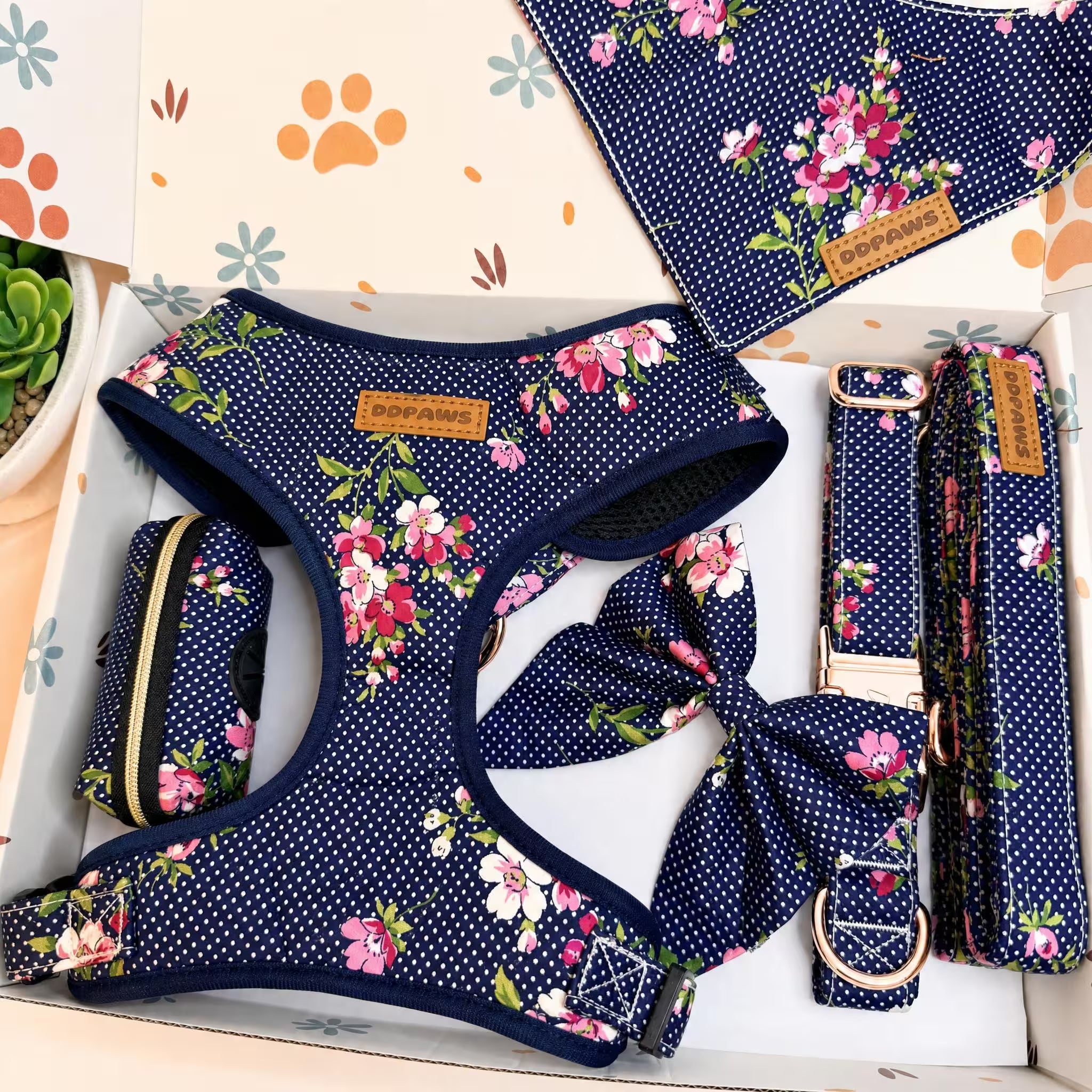 Designed Navy Floral Dog Vest Set