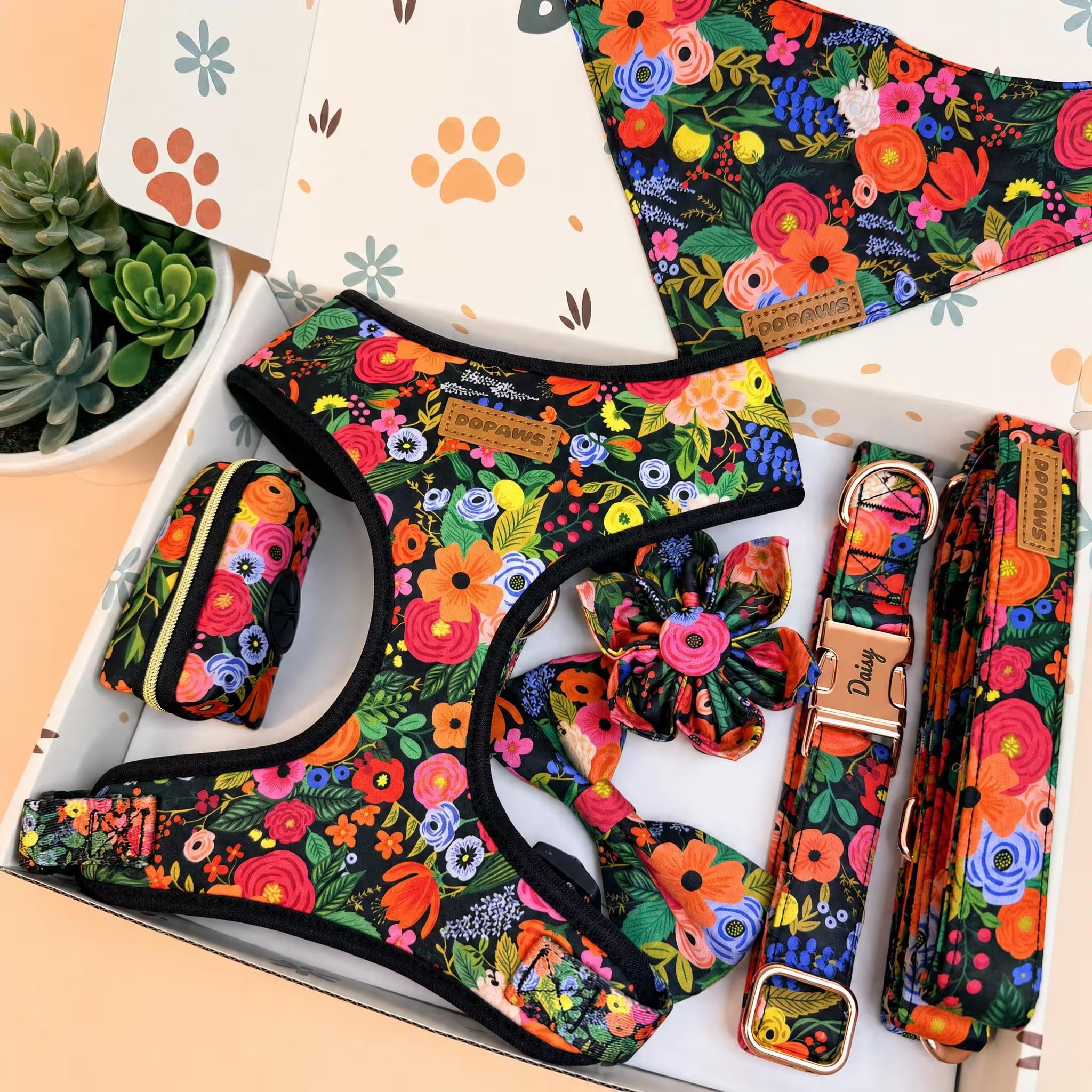 Designed Midnight Floral Dog Vest Set