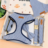 Designed Blue White Stripe Dog Vest Set