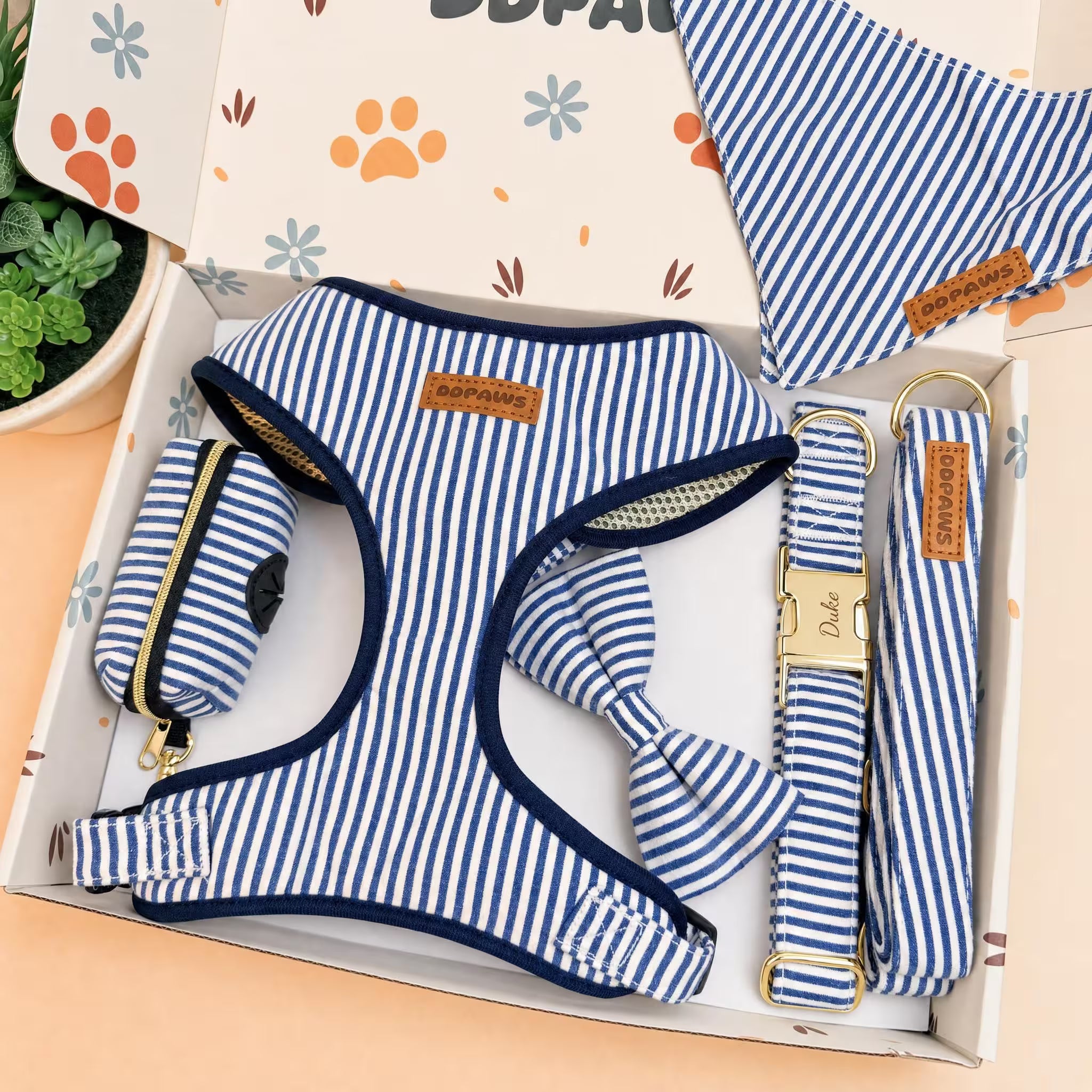 Designed Blue White Stripe Dog Vest Set