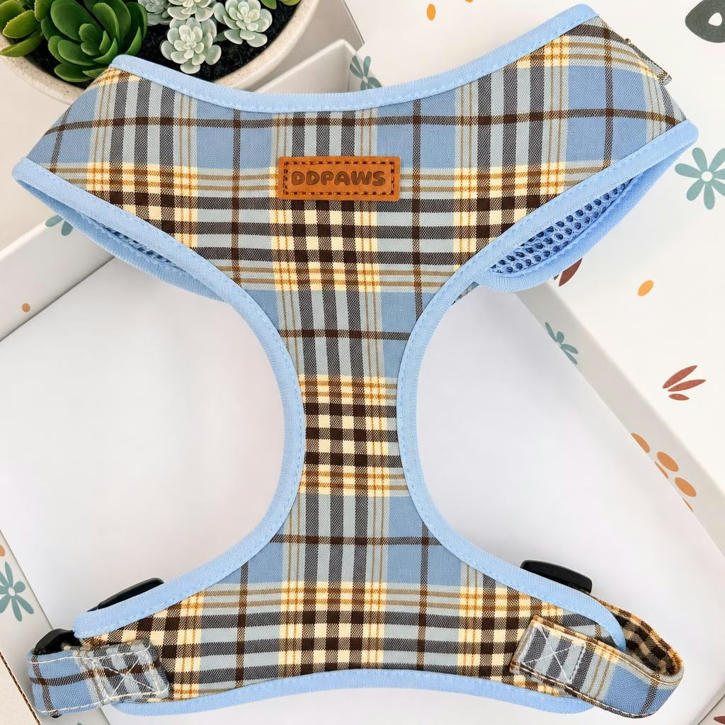 Designed Blue Brown Plaid Dog Vest Set