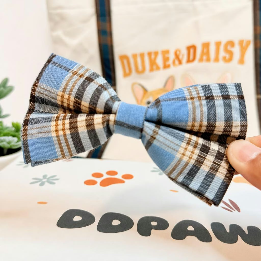 Designed Blue Brown Plaid Dog Vest Set