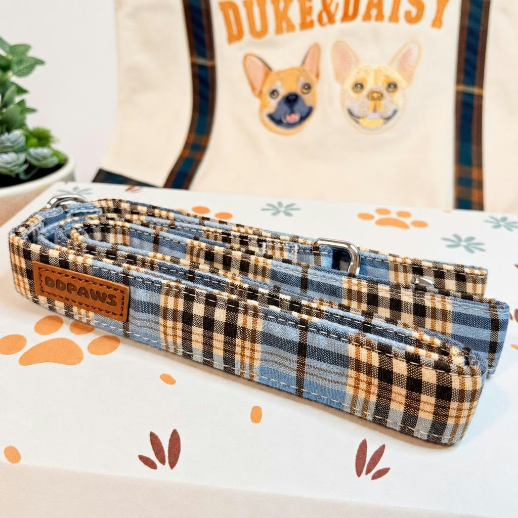 Designed Blue Brown Plaid Dog Vest Set