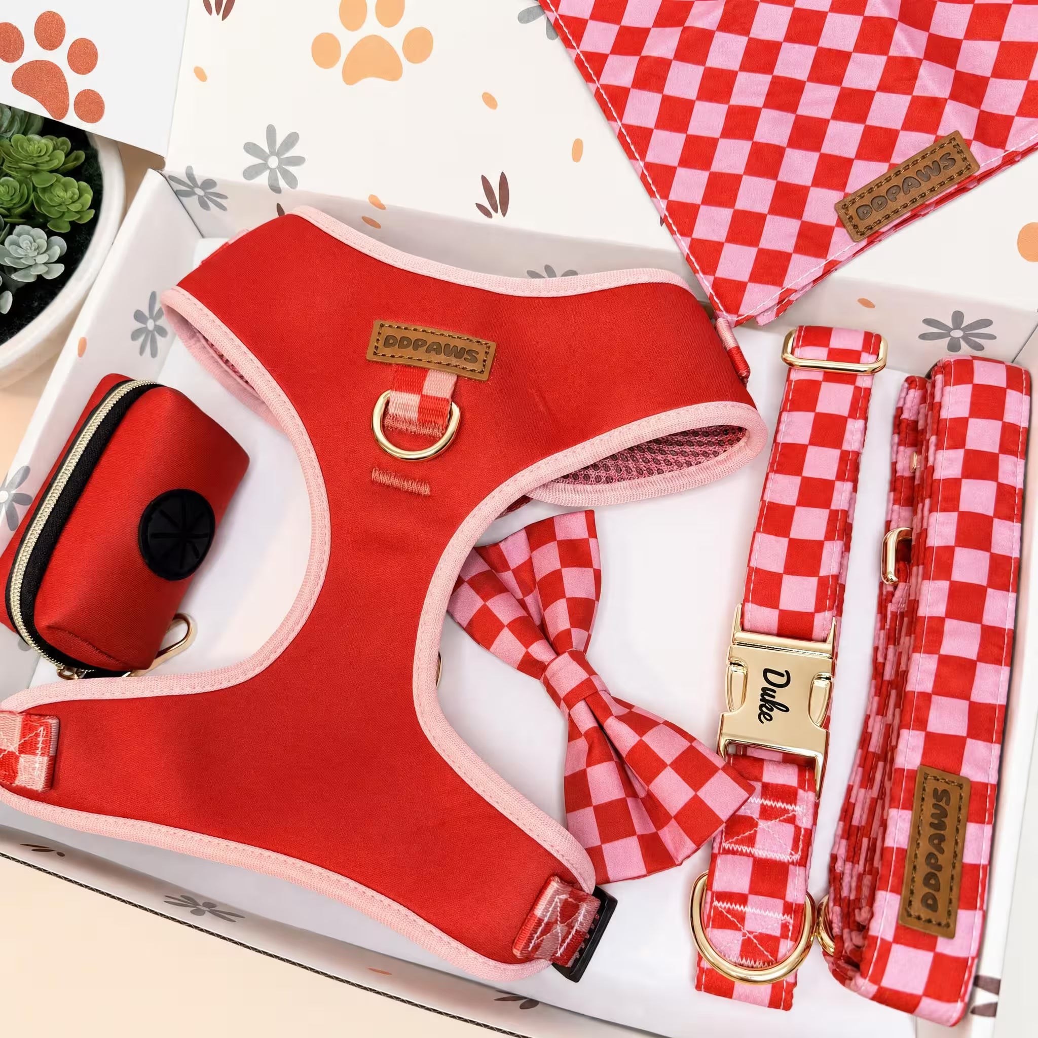 Designed Red Caro Dog Vest Set