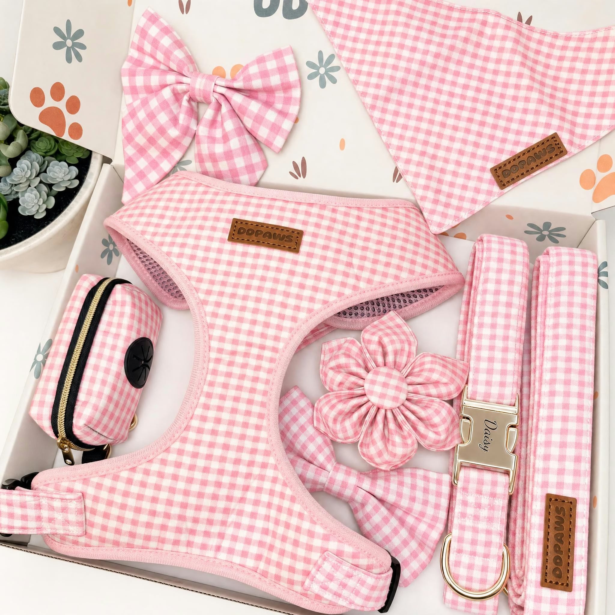 Designed Pink Caro Dog Vest Set