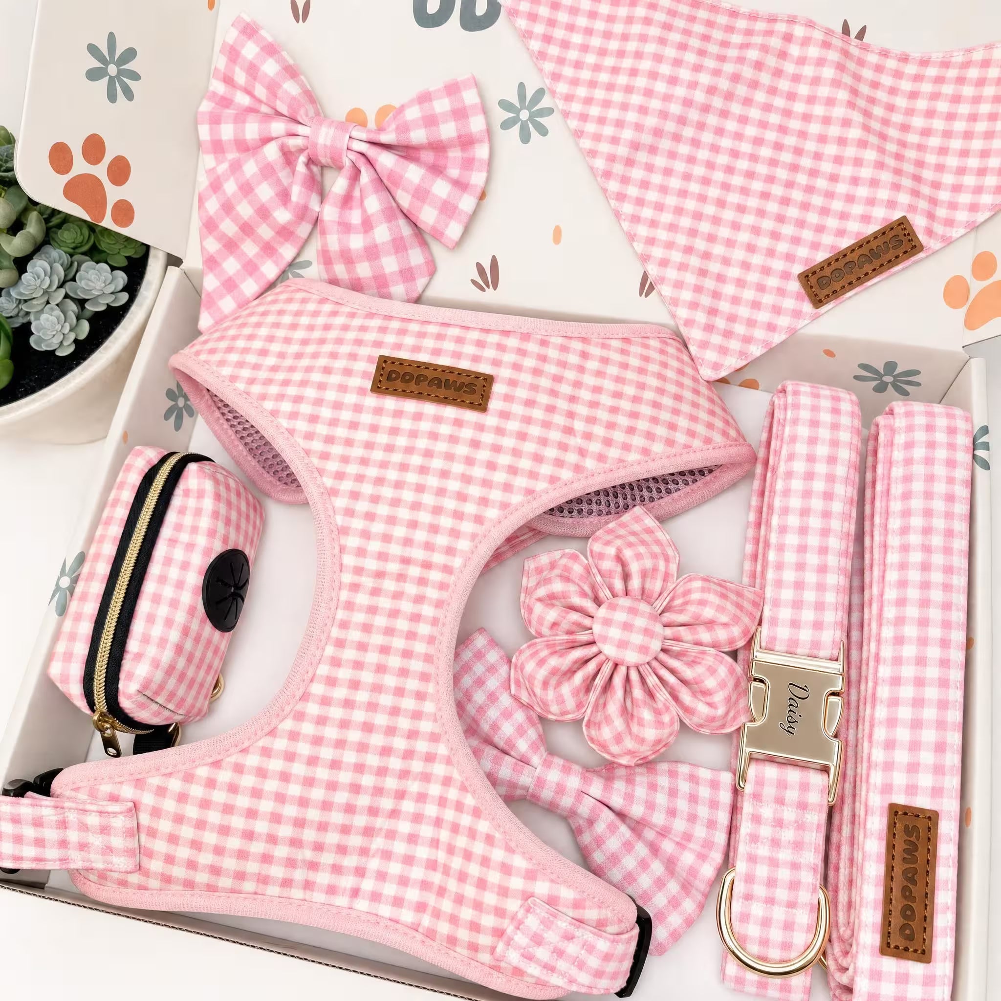 Designed Pink Caro Dog Vest Set