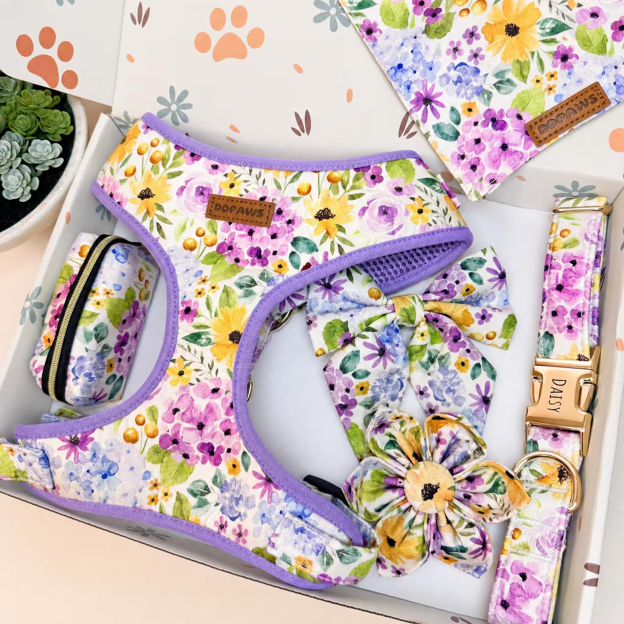 Designed Lavender Meadow Floral Dog Vest Set