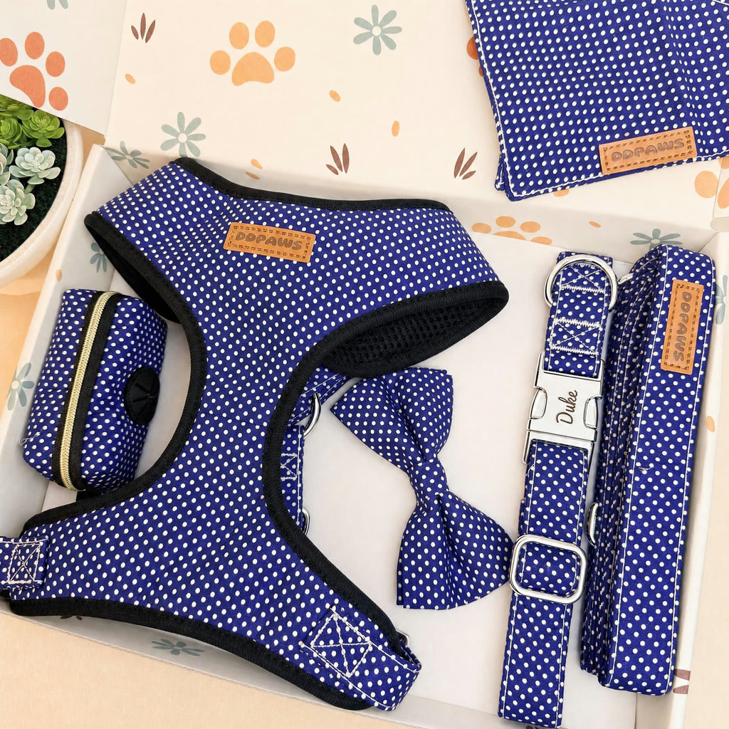 Designed Navy Polka Dot Dog Vest Set