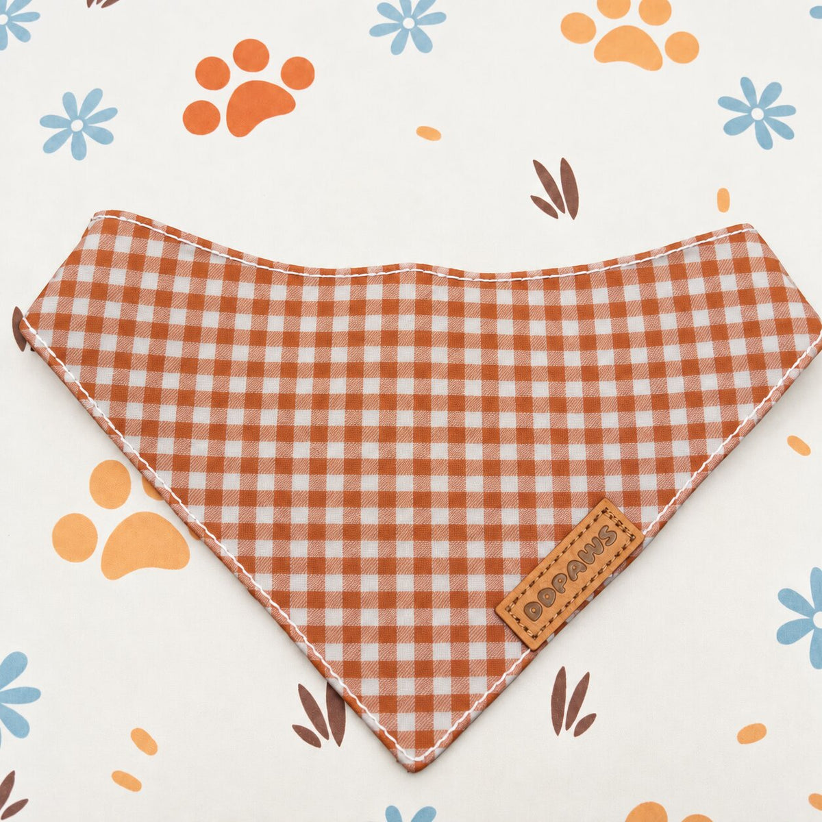 Designed Orange Gingham Dog Harness Set