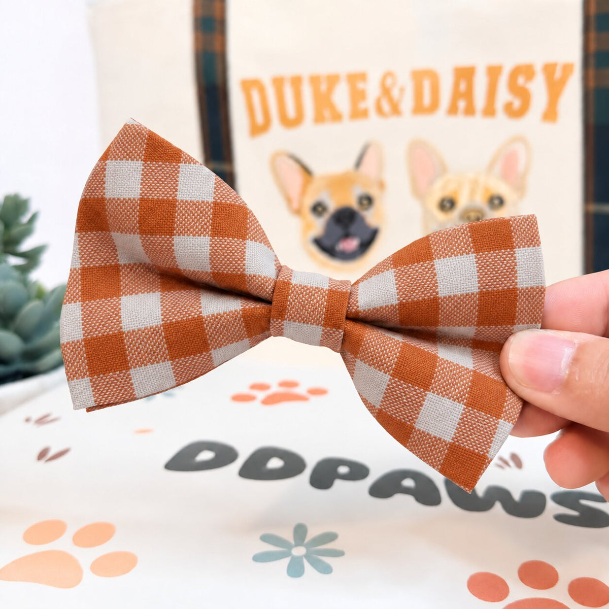 Designed Orange Gingham Dog Harness Set