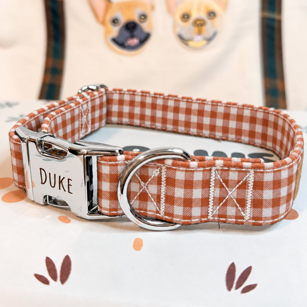 Designed Orange Gingham Dog Harness Set