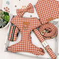 Designed Orange Gingham Dog Harness Set