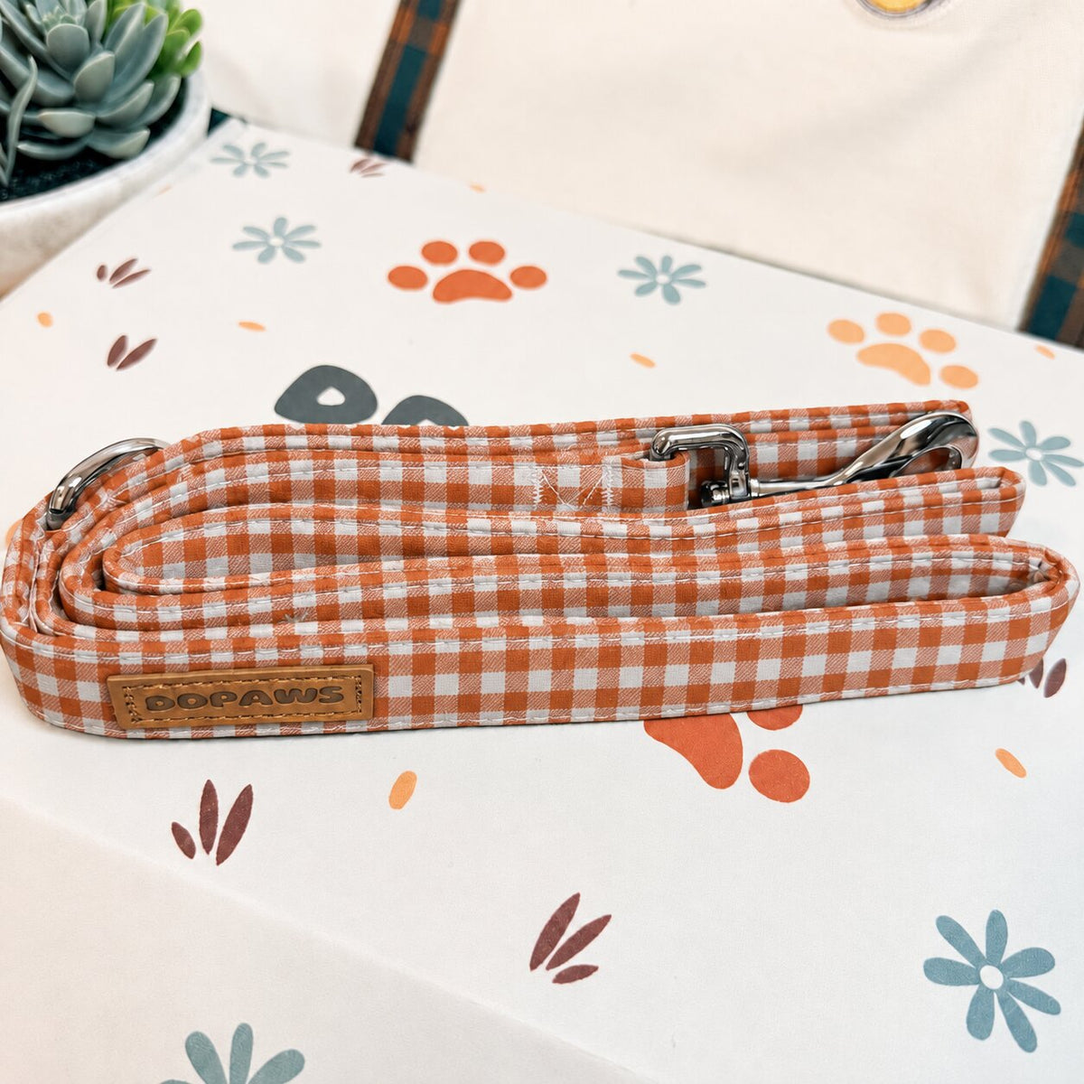 Designed Orange Gingham Dog Harness Set