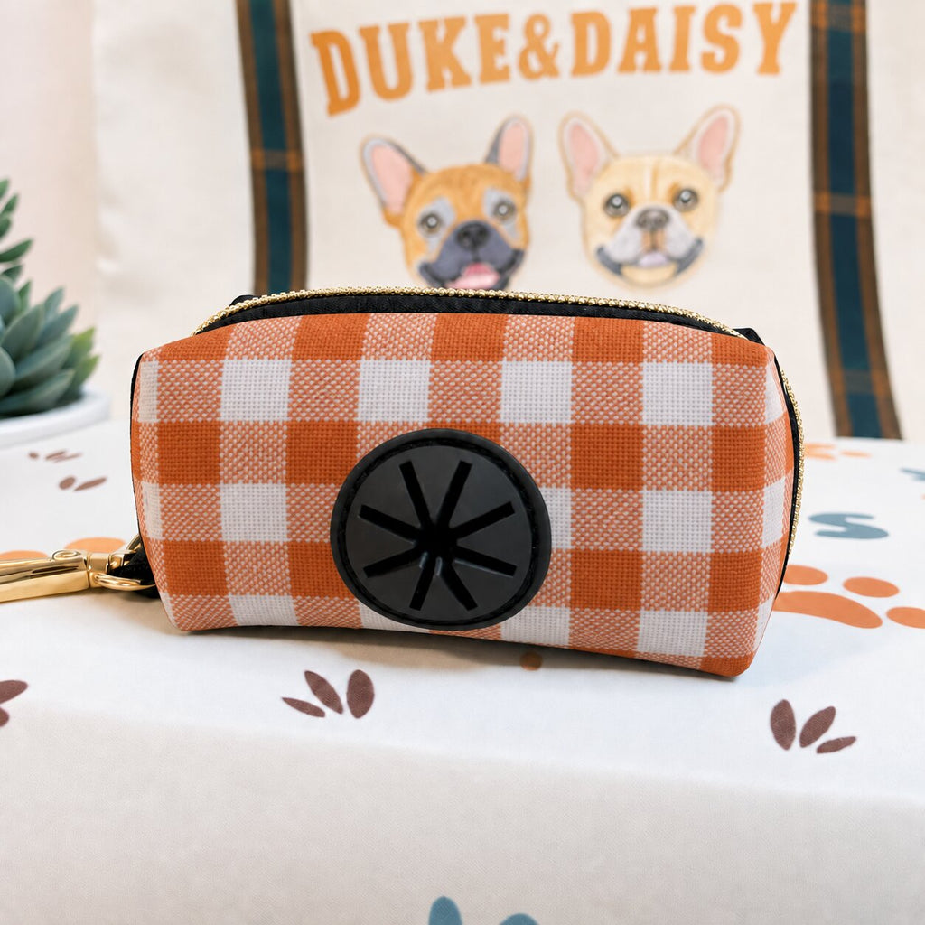 Designed Orange Gingham Dog Harness Set