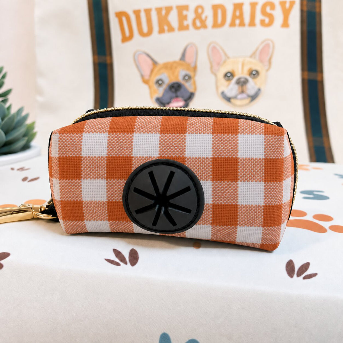 Designed Orange Gingham Dog Harness Set