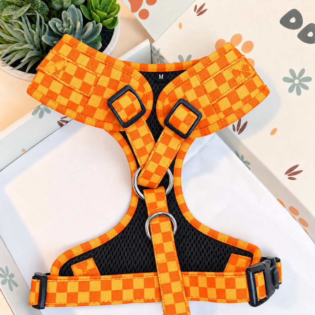 Designed Orange-Yellow Caro Dog Vest Set
