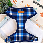 Designed Blue Plaid Dog Harness Set