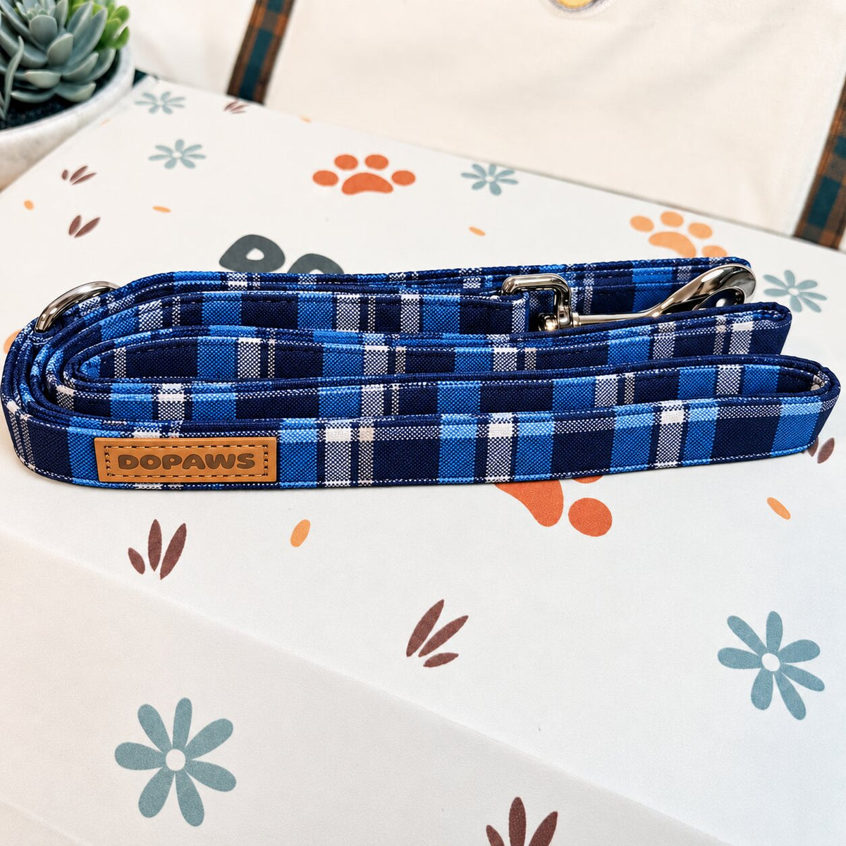 Designed Blue Plaid Dog Harness Set