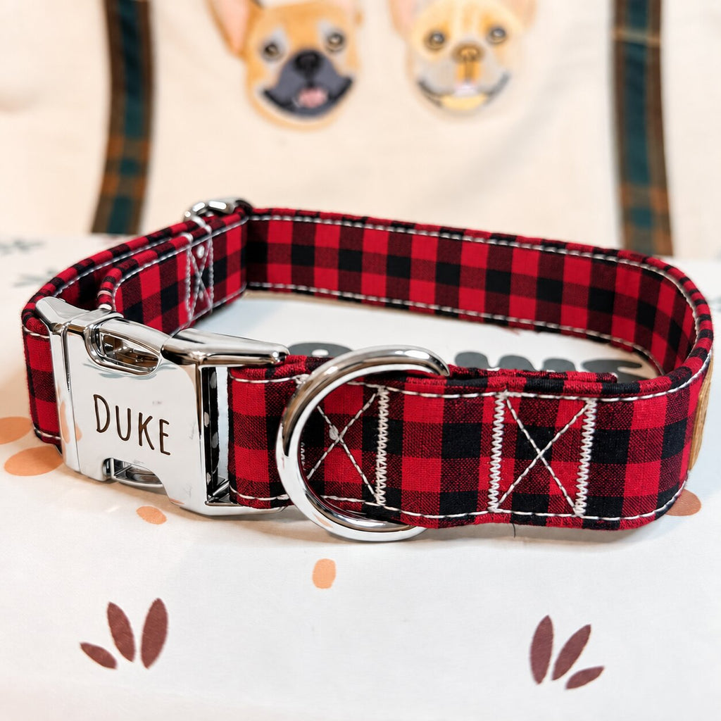 Designed Red Buffalo Plaid Dog Harness Set