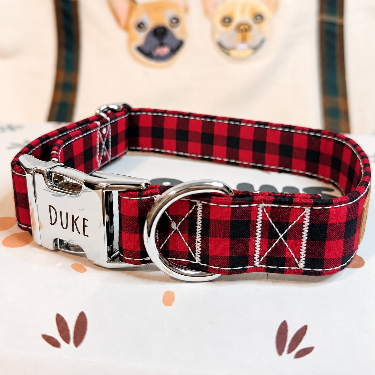 Designed Red Buffalo Plaid Dog Harness Set