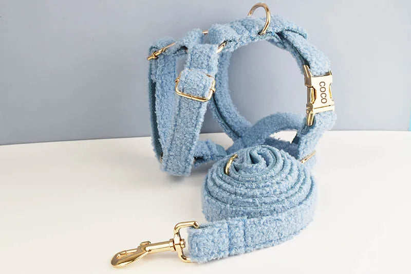 Teddy Velvet Personalized Dog Collar, Leash & Harness Set